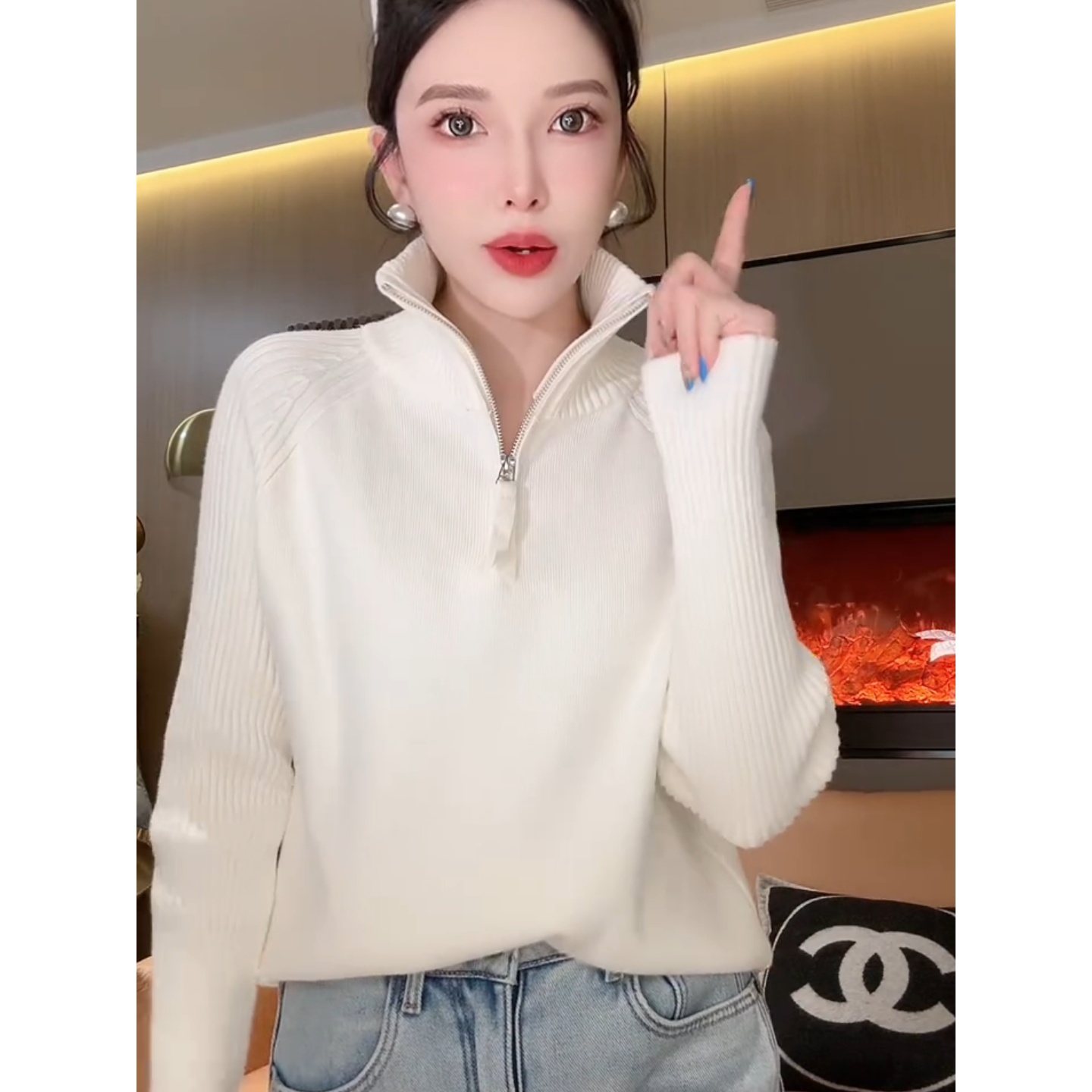 欧货半拉链高领毛衣女装秋冬新款软糯保暖显瘦减龄遮肉针织衫上衣