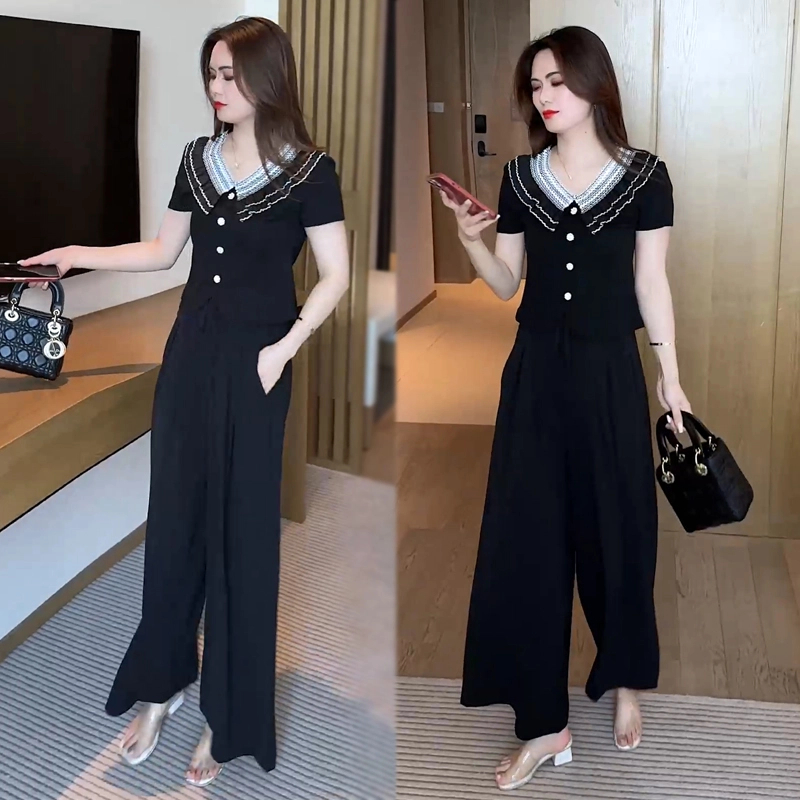 夏季显瘦T恤小众设计感方领短袖洋气质时尚小个子花边短上衣高腰