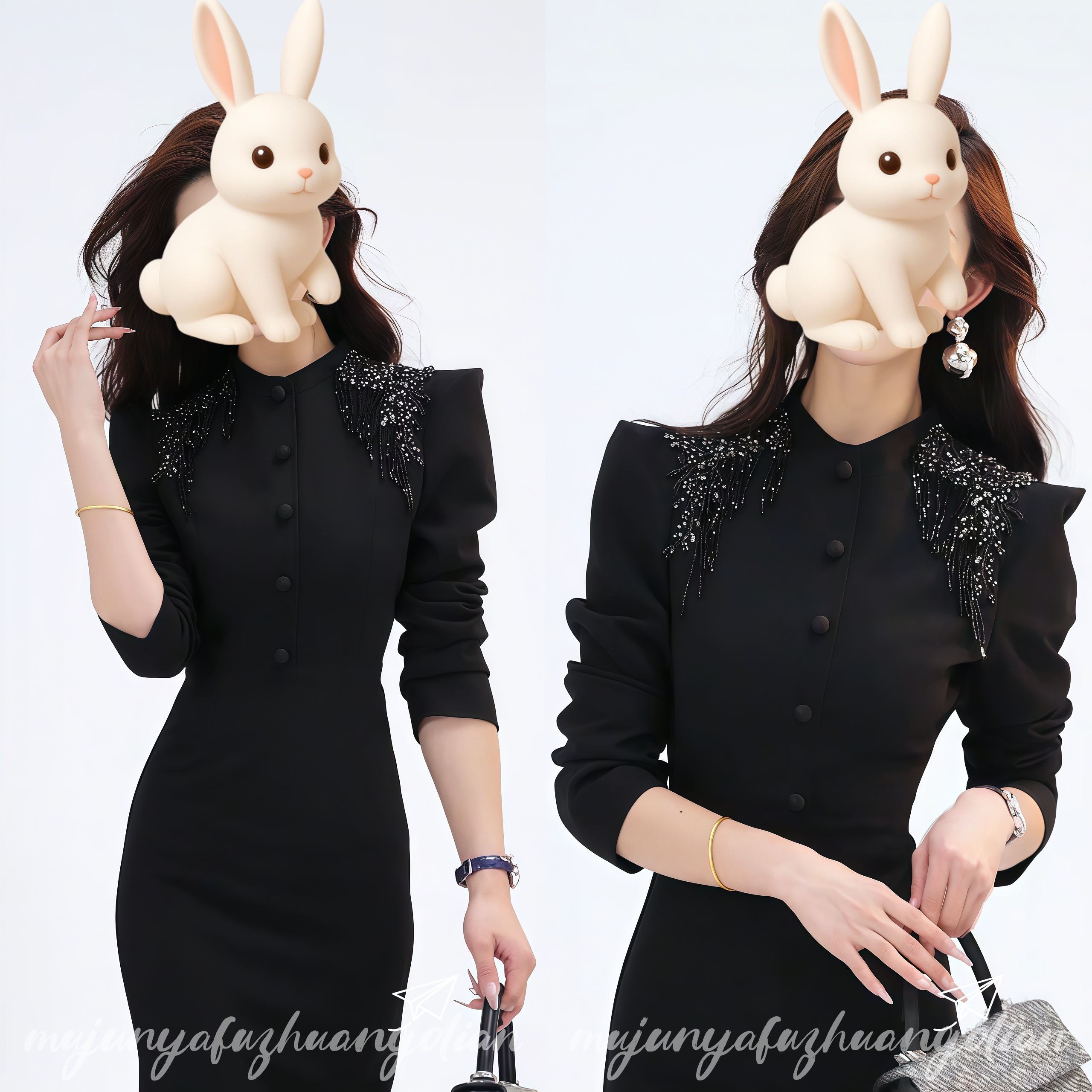 2025年秋季网红爆款时尚高端修身显瘦轻奢设计感重工气质连衣裙女