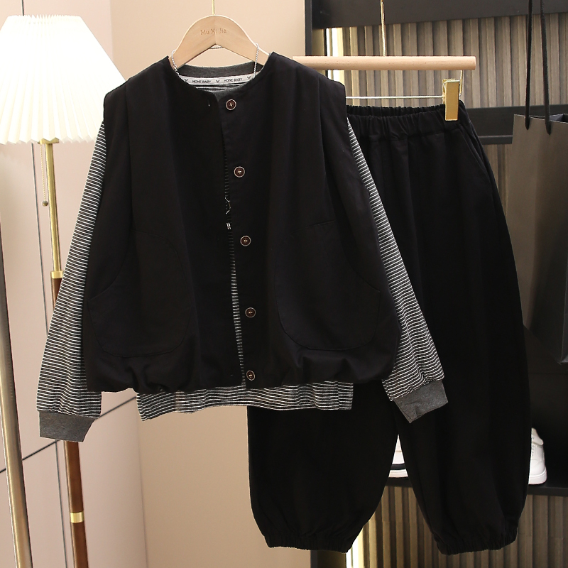 酷帅童装男童秋装套装2025新款儿童春秋季长袖马甲三件套宽松洋气