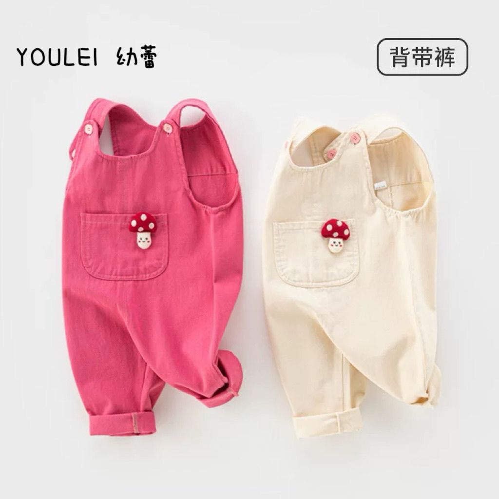 儿童背带裤女宝宝春秋款1一4岁休闲裤可爱蘑菇春装婴儿连体裤洋气