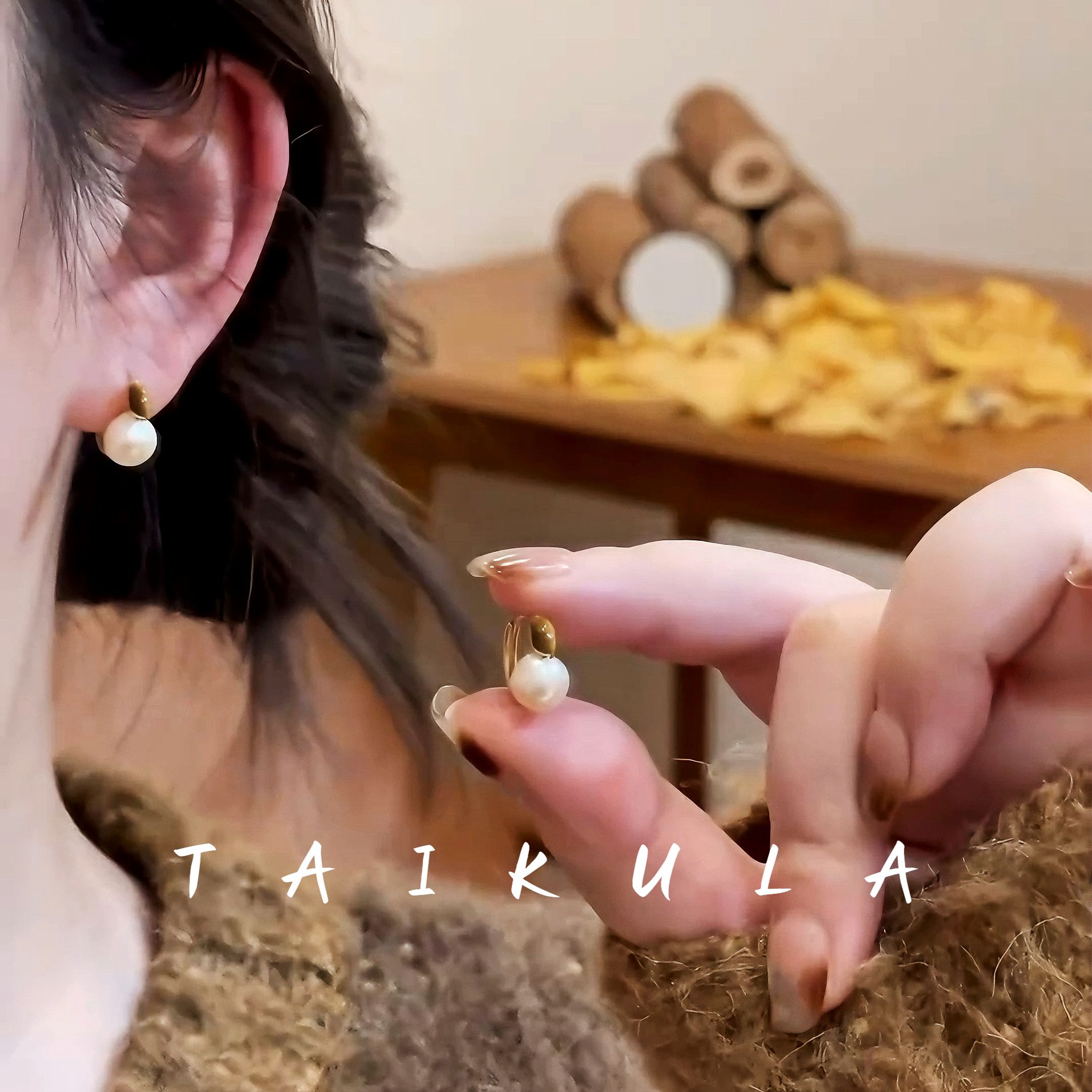 虎虎石珠珠拼接质感耳扣式耳环女秋冬耳饰轻奢小众高级感精美饰品