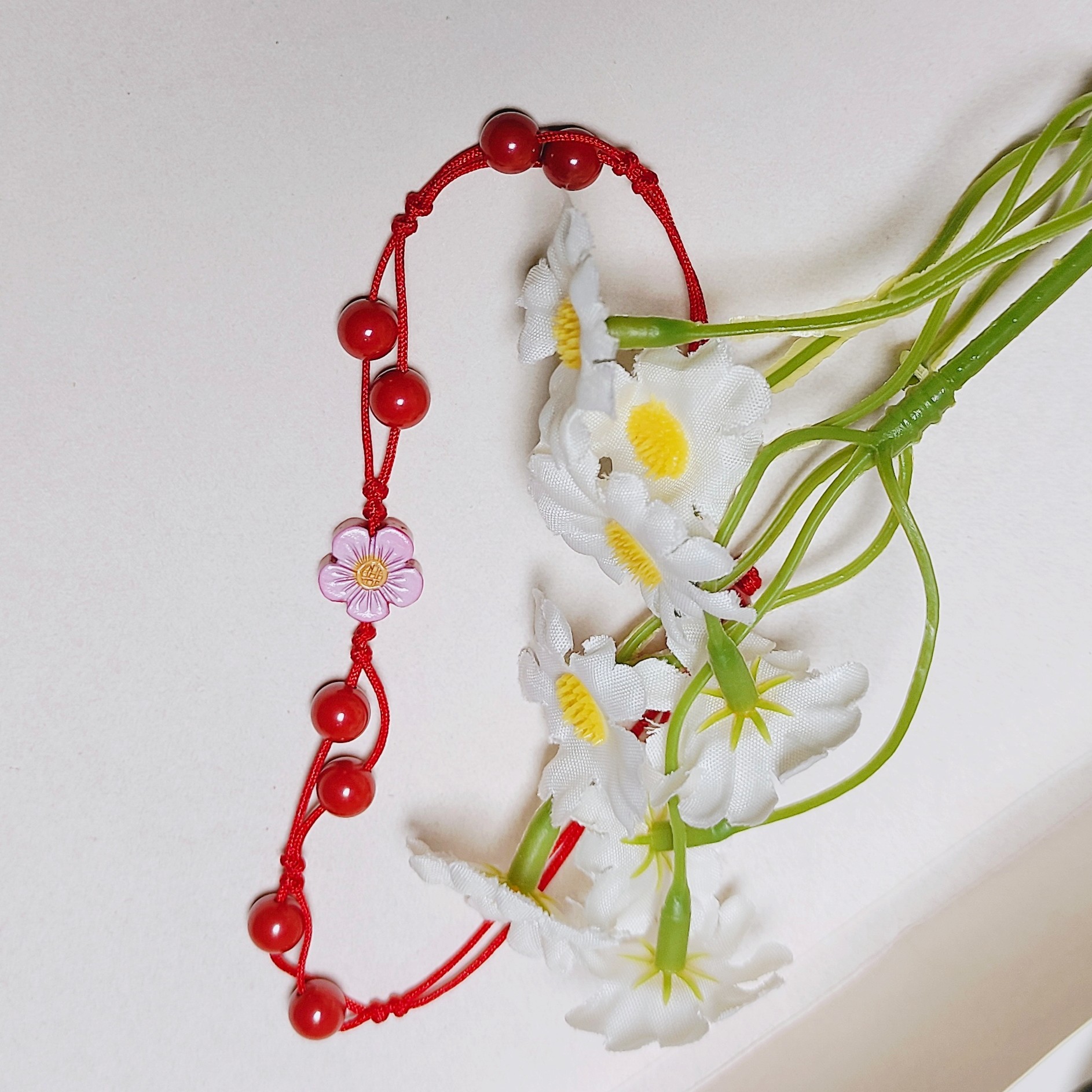 含辰砂工艺品高含量彩绘朱砂手链招桃花小红绳女款网红手链