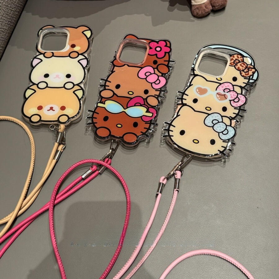 可爱叠叠乐kitty轻松熊斜挎适用苹果16promax手机壳15保护套1413