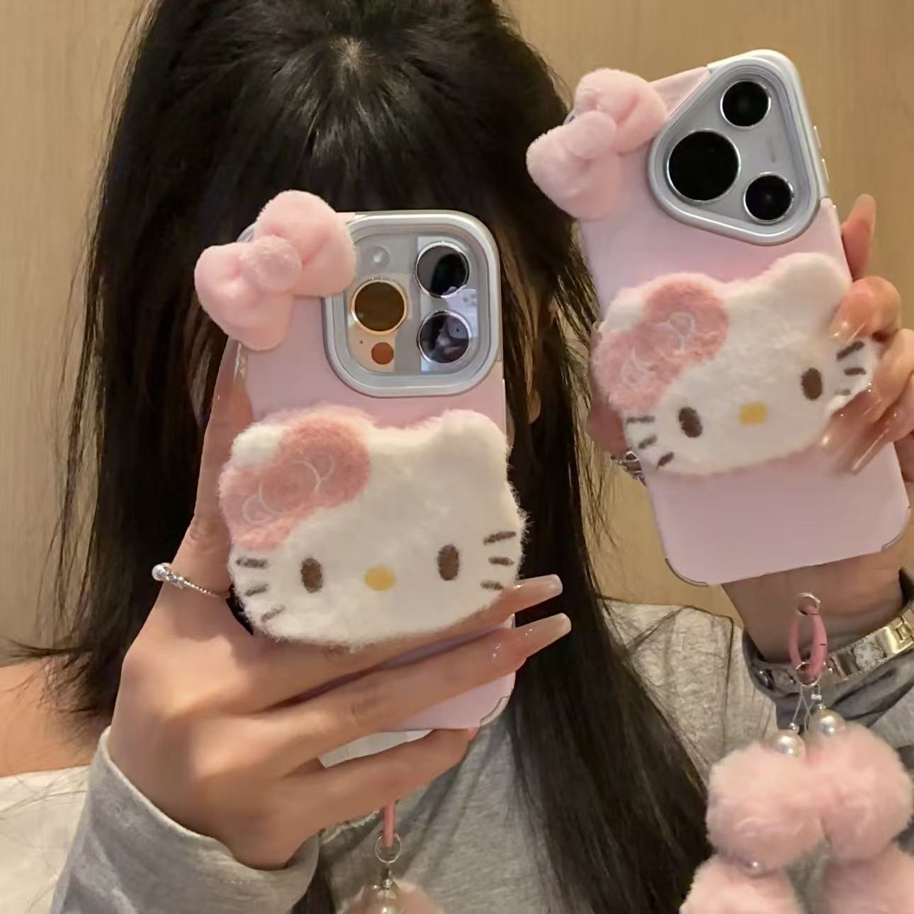 奥菲顿毛绒球挂绳kt雪山纹适用苹果17/16手机壳华为vivo小米oppo