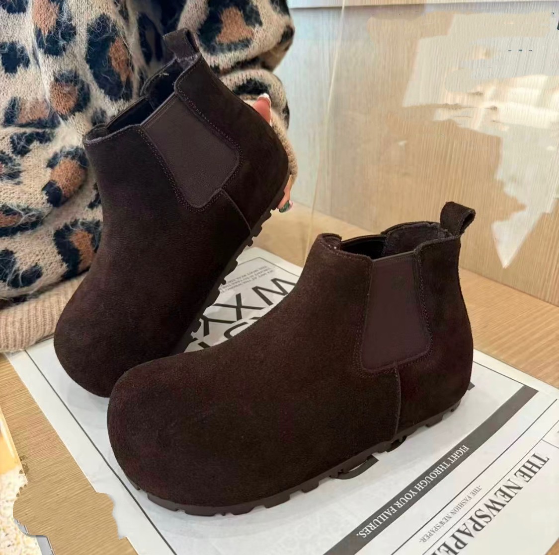 欧货新款加绒内增高马丁靴女磨砂绒面勃肯靴复古大头切尔西短靴潮