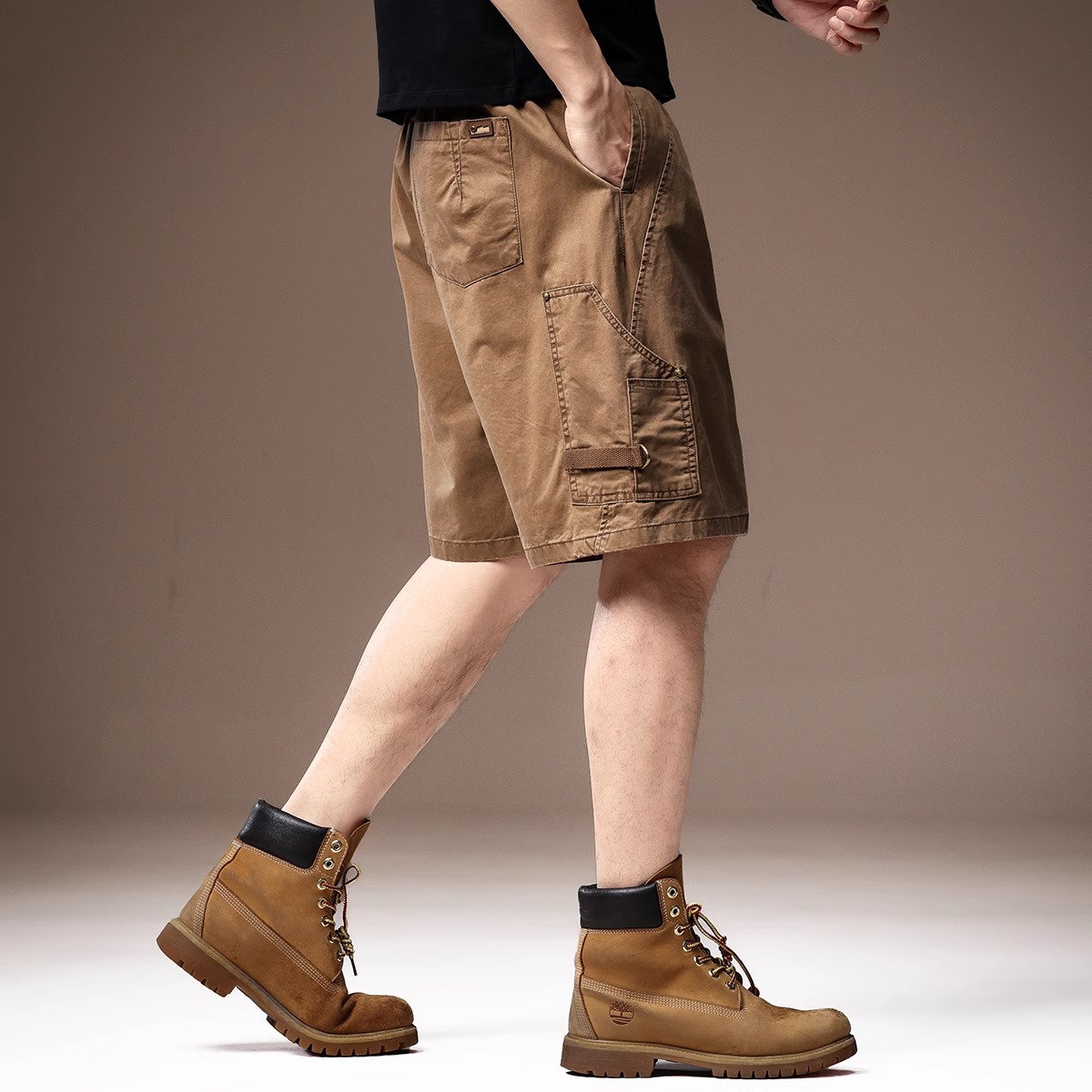 高端美式重工水洗做旧工装短裤男夏季潮牌纯棉宽松大码休闲五分裤