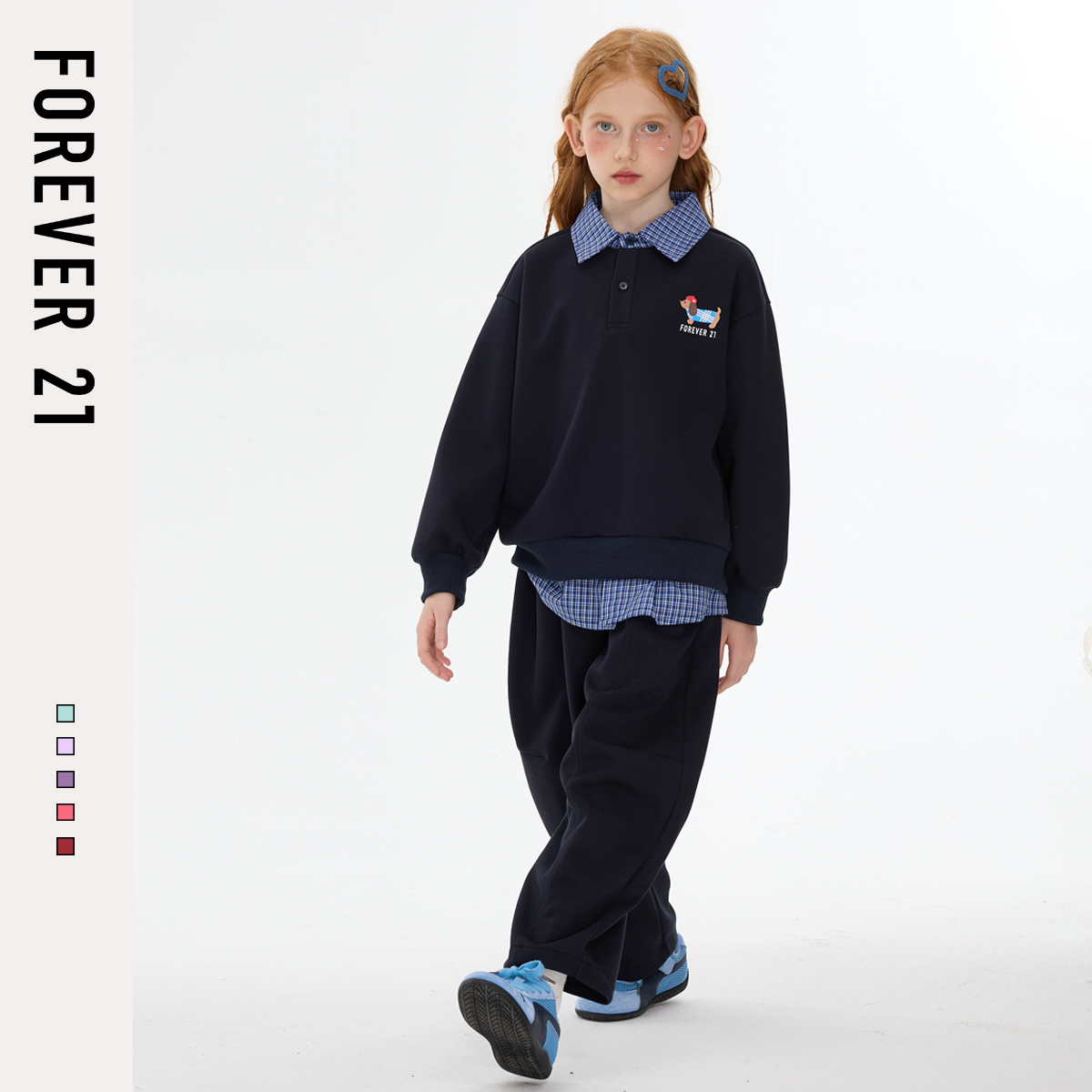 Forever 21儿童卫衣女孩2025新款薄款大童秋装假两件时髦女童衣服