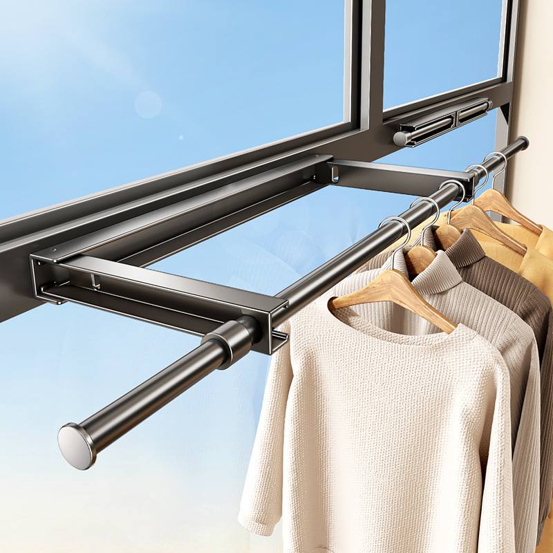 阳台隐形晾衣架晾衣神器折叠挂杆伸缩晾衣杆室内家用免打孔挂衣架