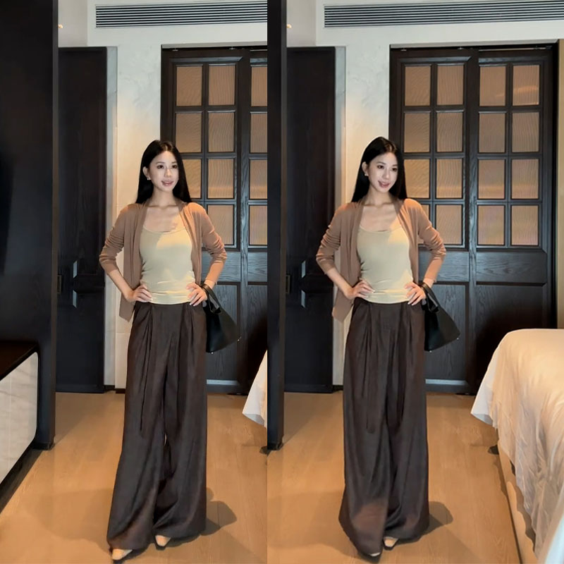 2025秋季新款设计感时尚百搭长袖开衫女内搭背心阔腿休闲裤三件套