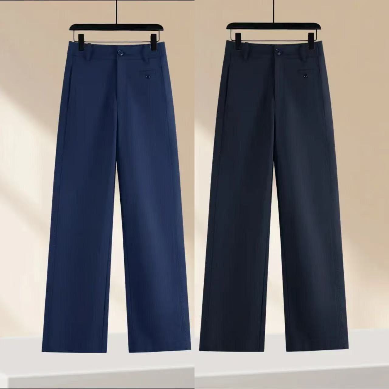 藏蓝色气质西装直筒裤女秋季新款小个子九分休闲裤今年流行阔腿裤