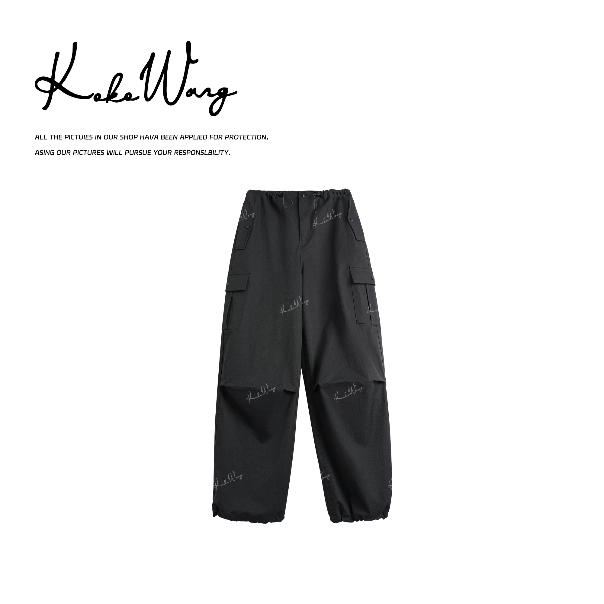 KOKOWANG 新款时尚气质捏褶工装户外休闲百搭休闲裤N1795H19K41