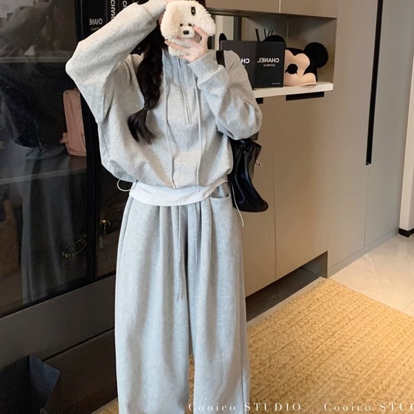 秋季新款慵懒风休闲风时尚套装宽松时尚套装卫衣裤子组合套装