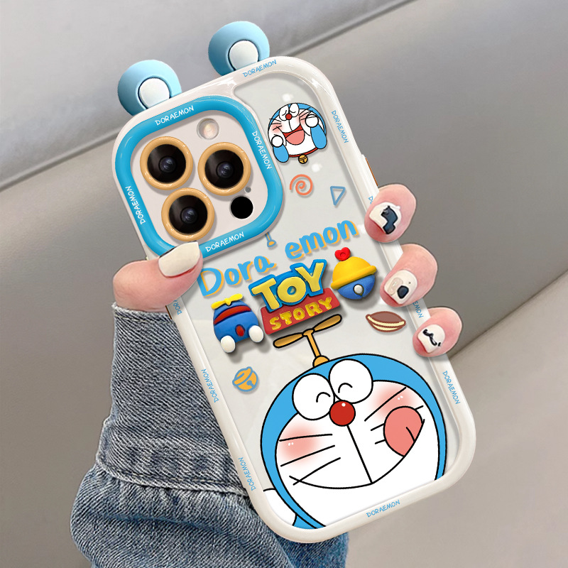 呆萌哆啦手机玩偶适配苹果14plus15promax13手机壳透明时尚高级感