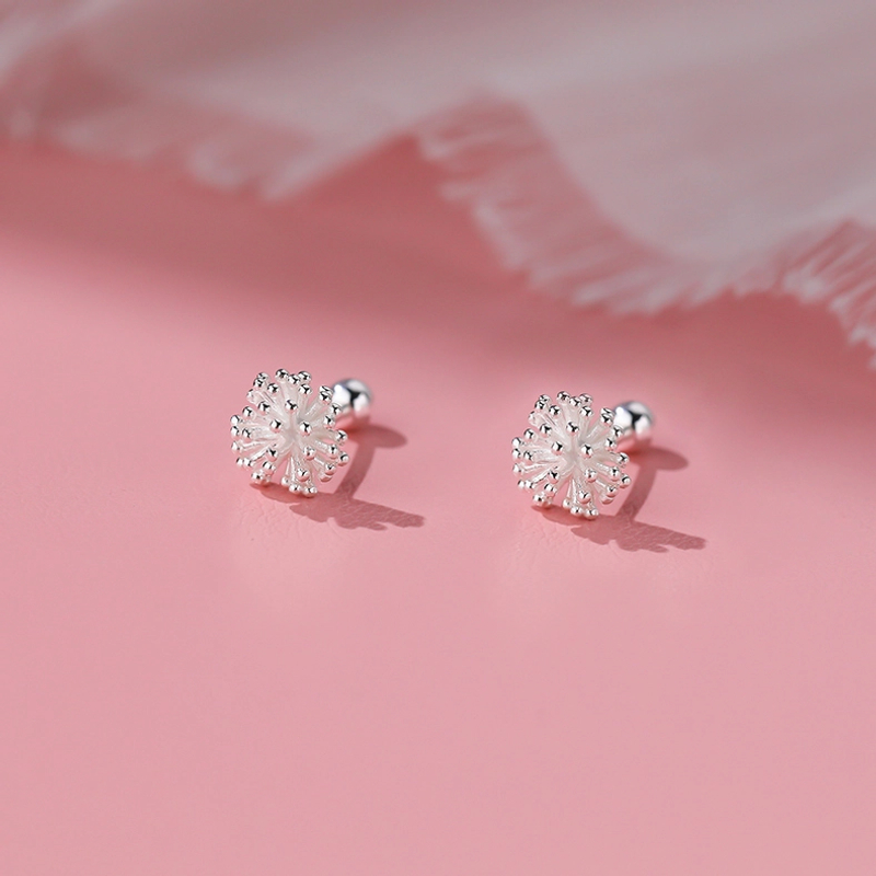 足银耳饰 999纯银螺丝蒲公英耳钉女小众设计耳环轻奢简约气质百搭