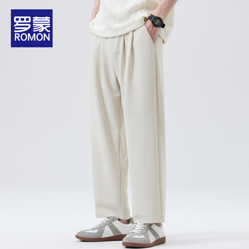 罗蒙男士百搭九分休闲裤夏季薄款宽松西裤男款冰丝垂感直筒长裤男