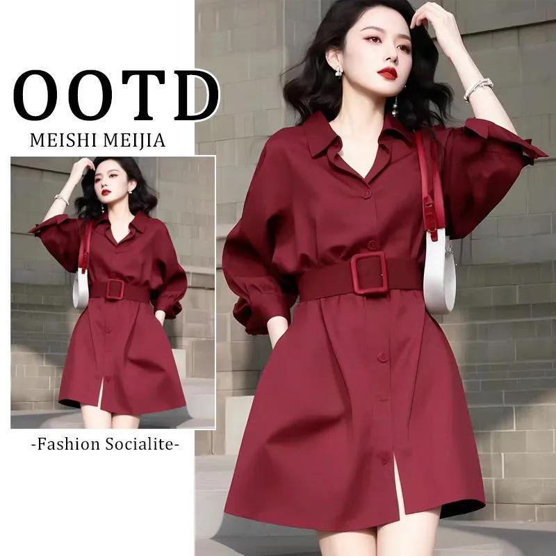 法式气质名媛女神范长裙轻奢高级感温柔风大方得体红色连衣裙春季