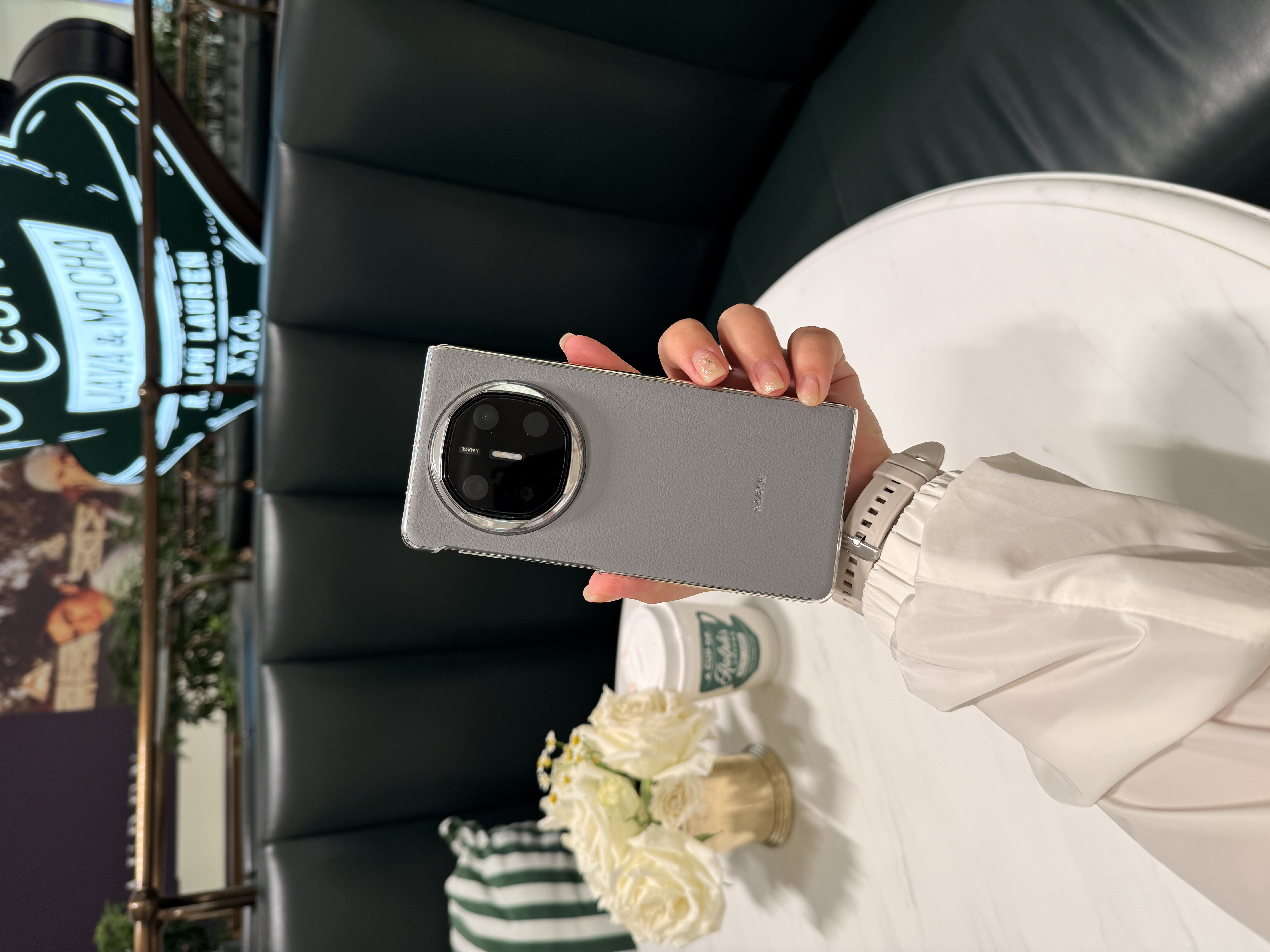 适用于华为Matex6/Matex5字母荔枝纹折叠手机壳  裸机质感单后壳