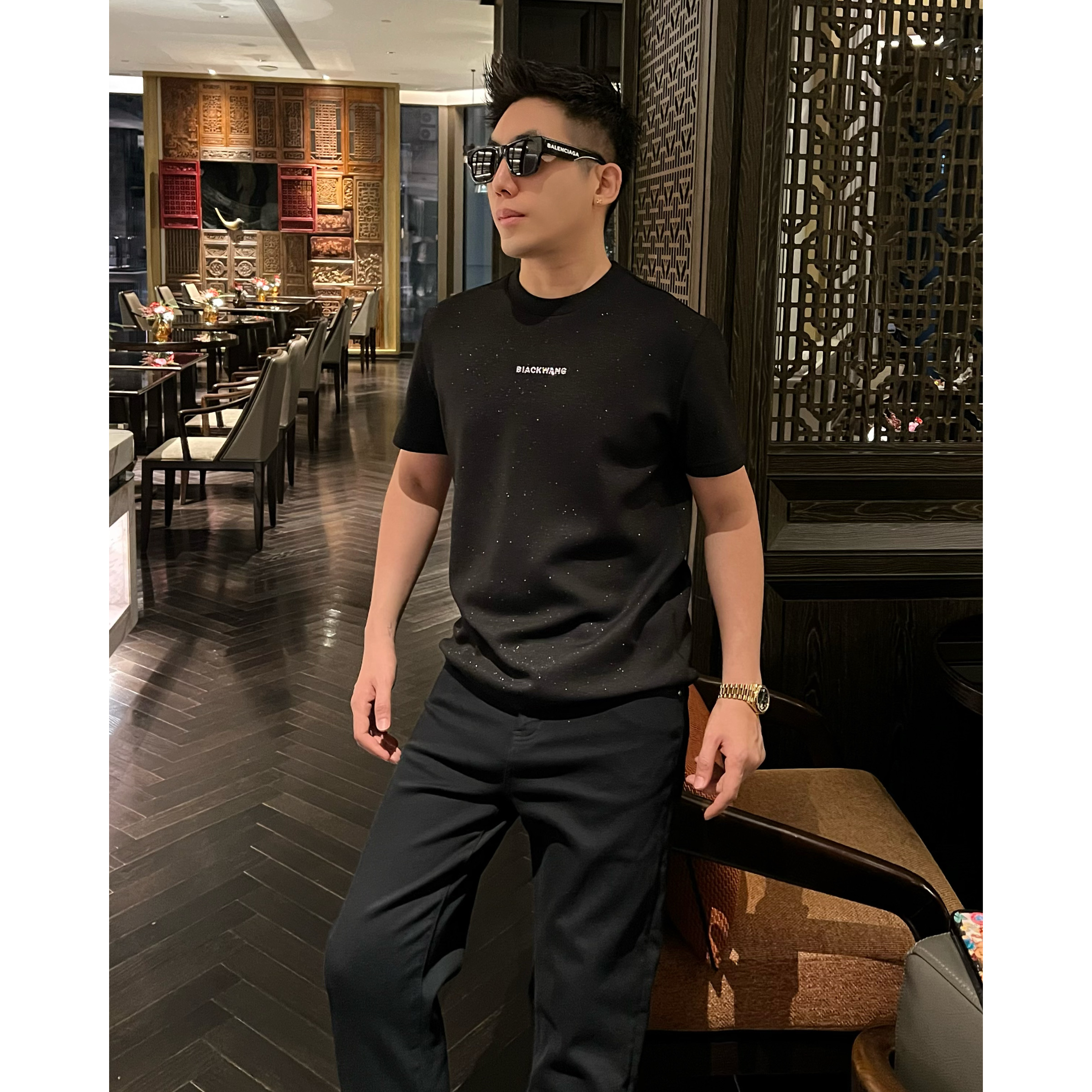 【闪粉小钻】秋冬新款轻奢衣服男士T恤百搭休闲短袖半袖高级感男装