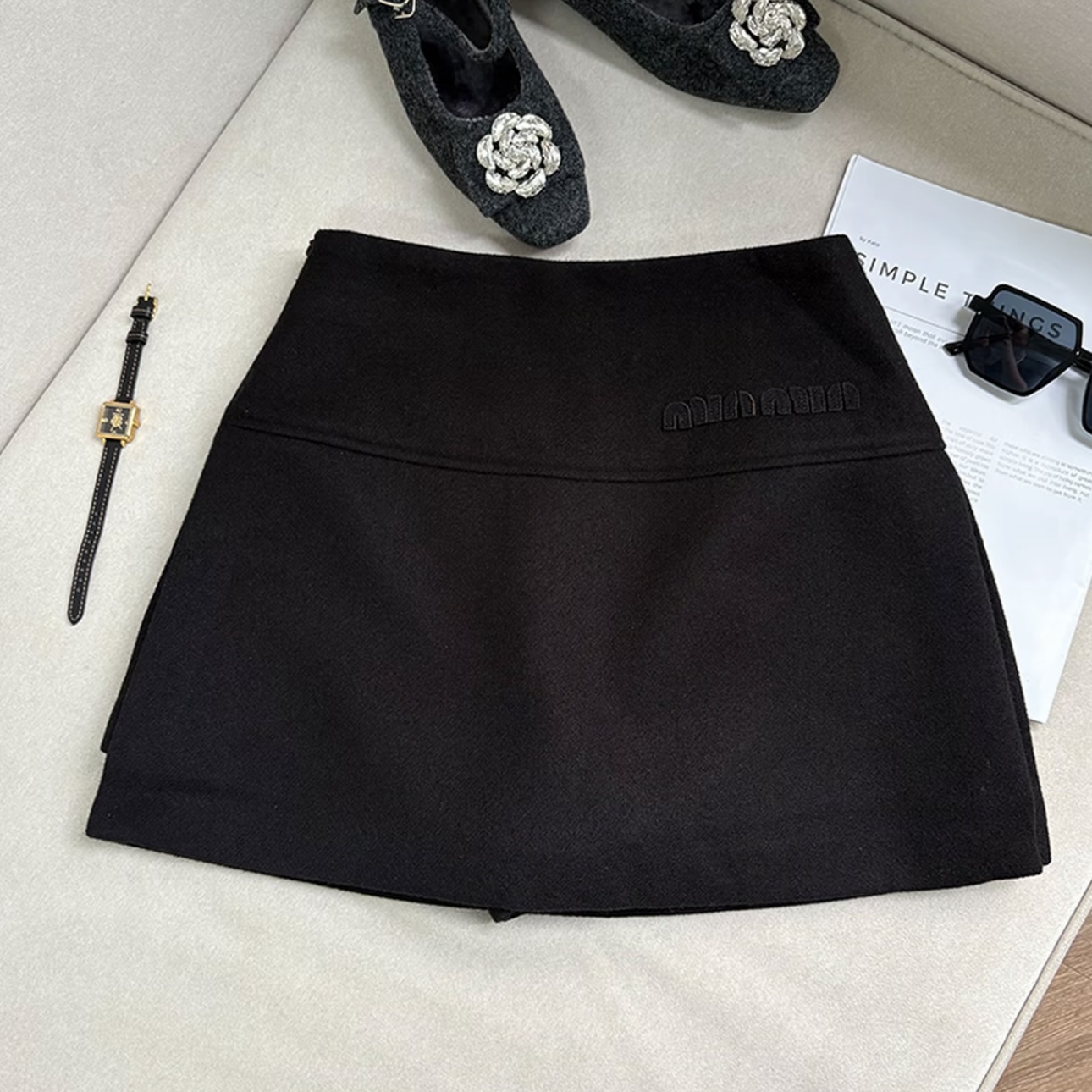 灰色字母A字百搭高腰裤裙半身裙女显瘦大码短裙裙子洋气半身短裙