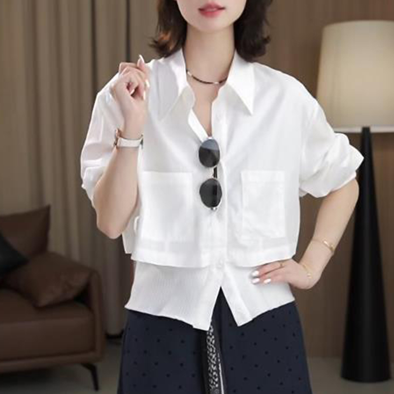 高级感气质假两件拼接长袖衬衫女士2025秋季新款显瘦减龄时尚衬衣