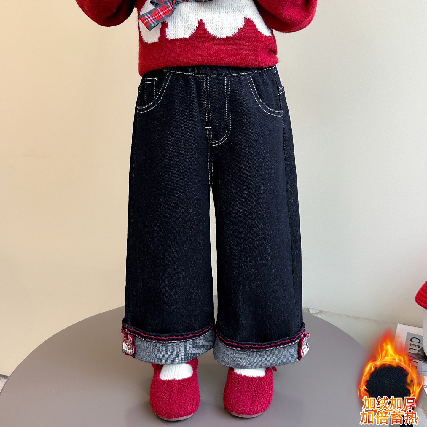 春秋加绒女童裤儿童秋冬季加厚加绒卡通洋气冬装童装保暖童裤冬款