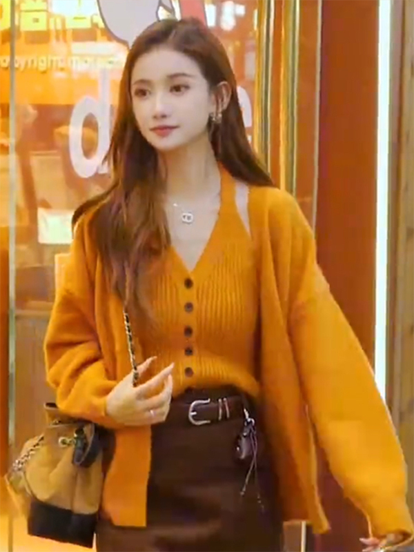 韩系慵懒针织开衫外套挂脖吊带背心两件套秋冬高级感软糯毛衣套装