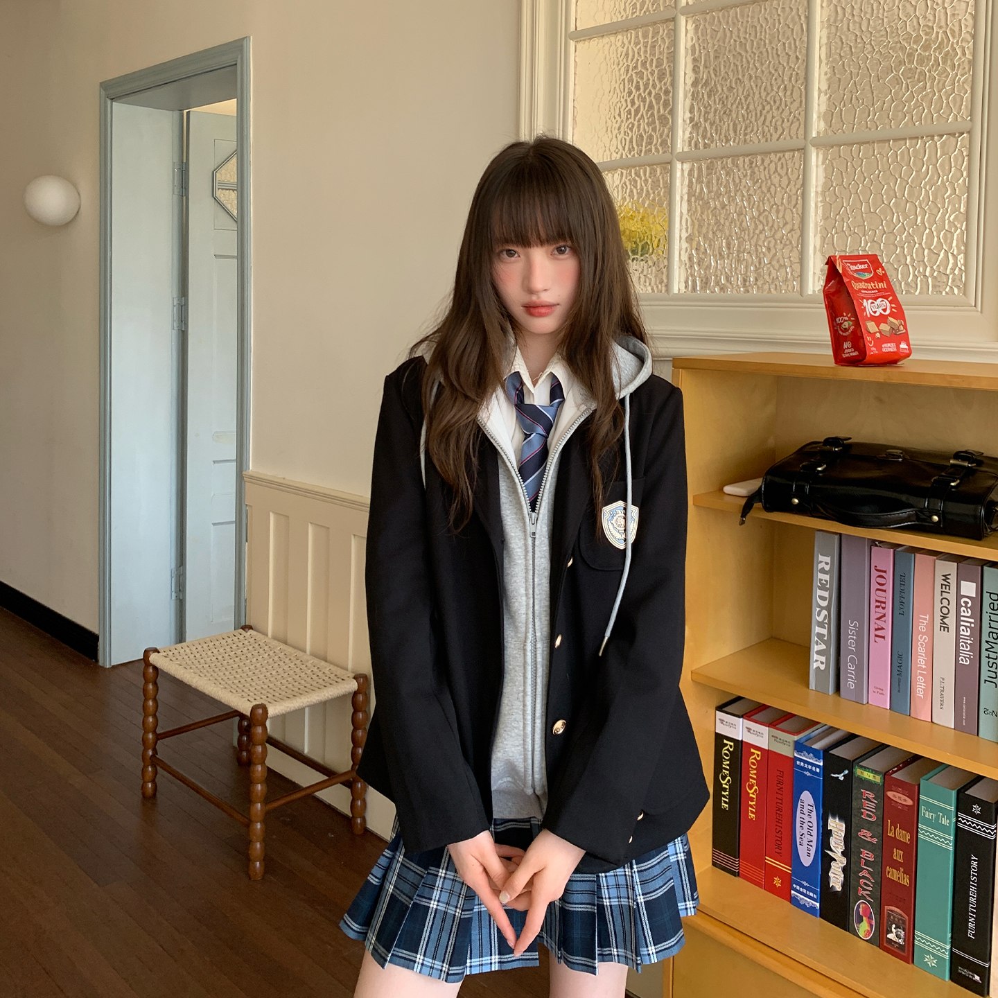 东京岁时记jk秋冬学院风日系小个子灰色卫衣高腰半身裙套装套装