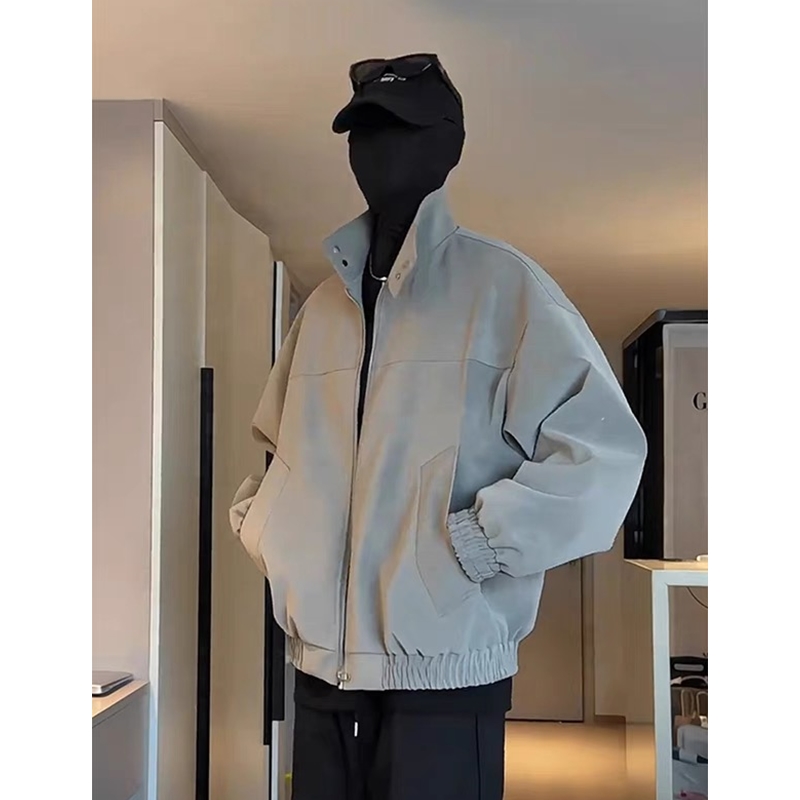 复古扎染pu皮外套男款春季痞帅潮流美式飞行夹克宽松短款棒球服