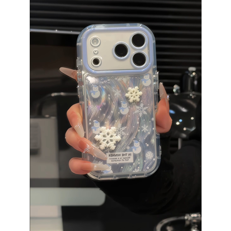 雪花小雪人适用苹果17pro手机壳16pm羽纱奶油华为p80小众小米15女