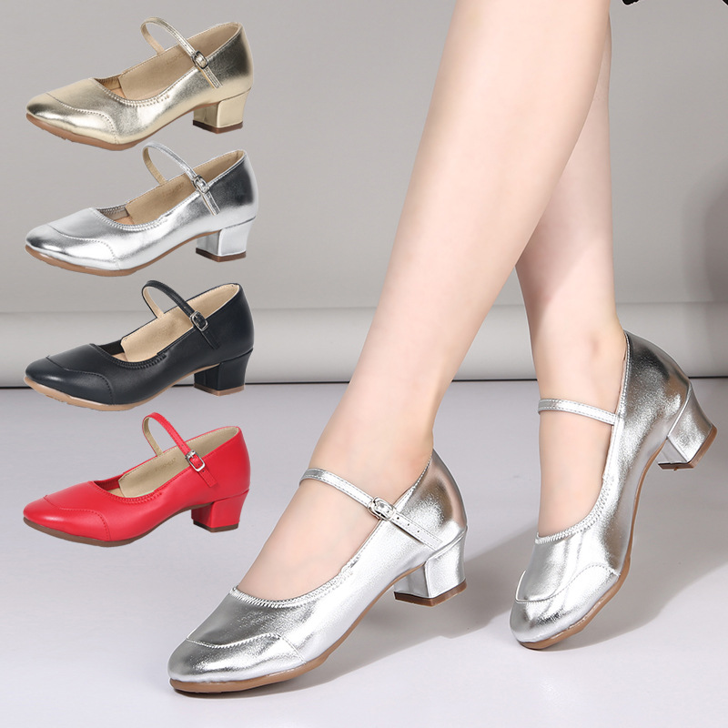 舞蹈鞋女成人银色跳舞鞋软底广场舞鞋中跟四季舞鞋交谊舞演出鞋子