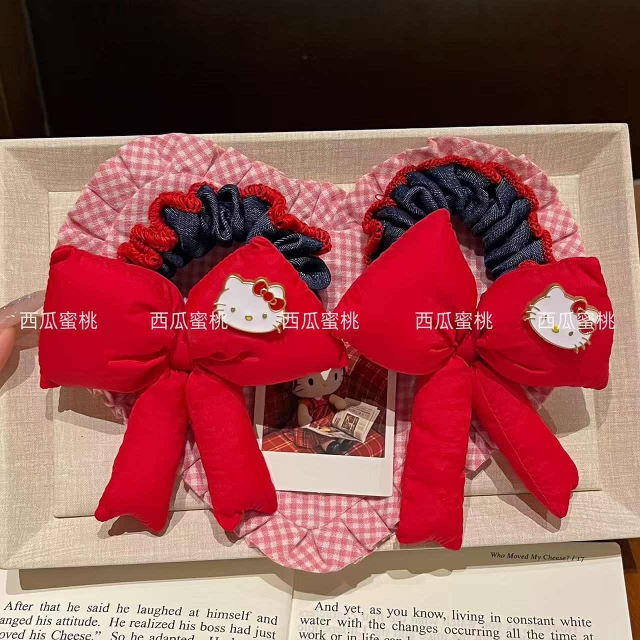 韩系红色kitty蝴蝶结大肠发圈女高级感低马尾扎头发头绳气质头饰