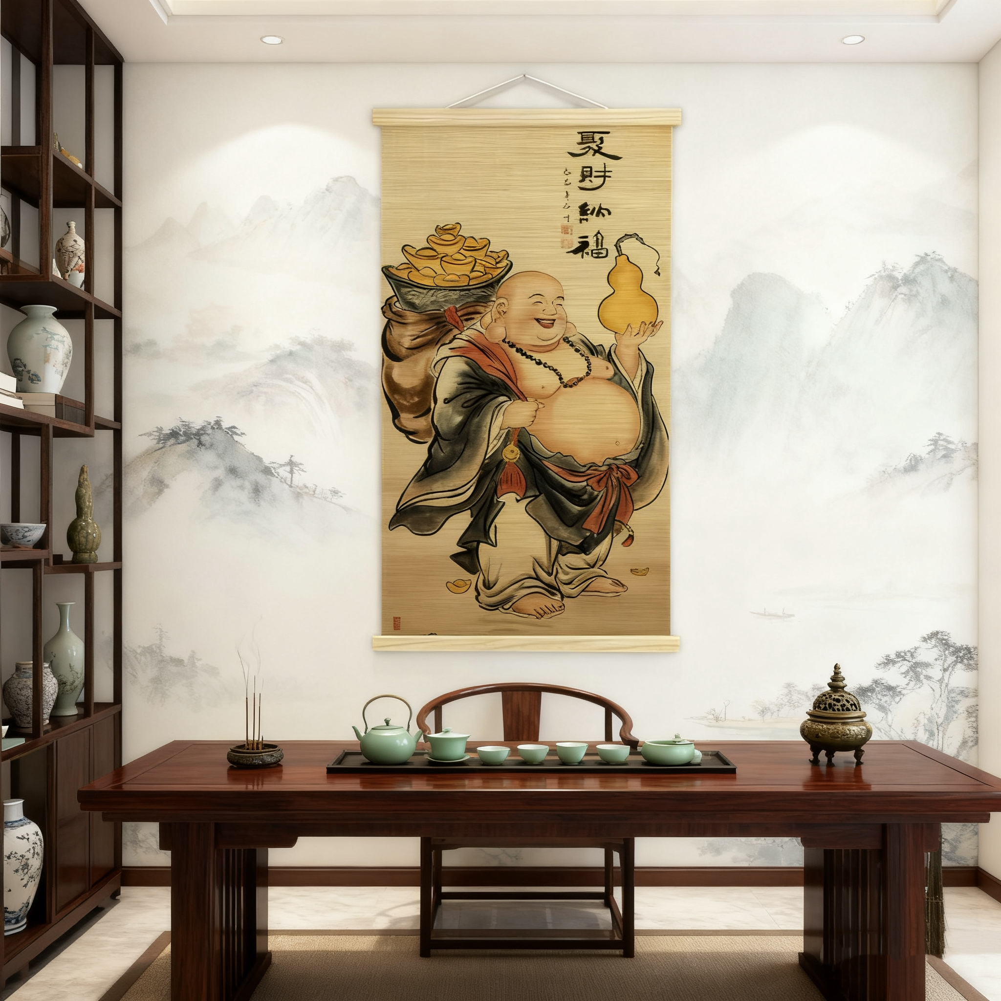 【纳福弥勒】竹编挂画客厅竹玄关茶室走廊家居装饰画竹子挂画装饰画