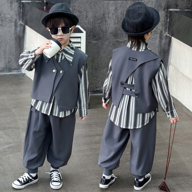 2025春季新款儿童小西装马甲三件套男童宝宝衬衫痞帅风中小童套装