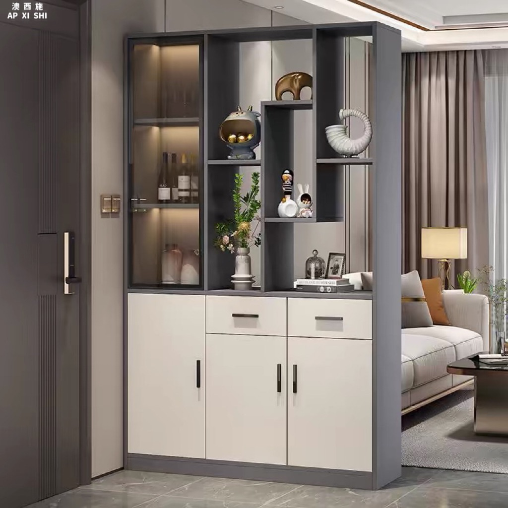 澳西施入户正对门玄关柜鞋柜一体实木酒柜2025新款隔断屏风客厅柜