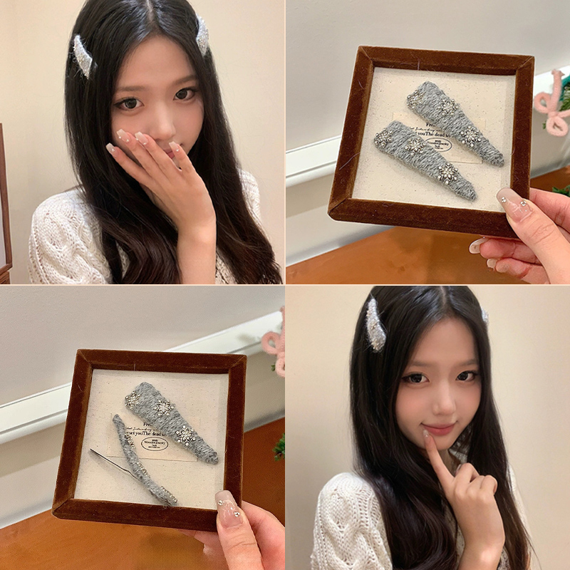 毛绒雪花发夹氛围感侧边刘海夹bb夹碎发整理发卡秋冬发饰小众设计