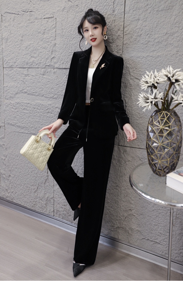 【芝妤家】春秋新款高端金丝绒西装➕阔腿裤套装韩版修身气质显瘦