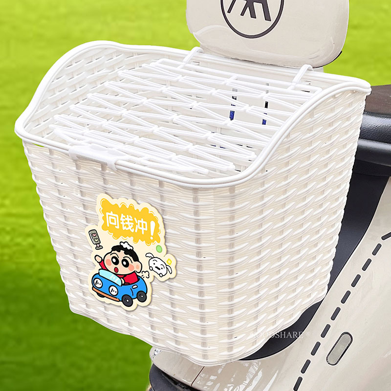 电动车后尾车筐带盖防掉可爱卡通蜡笔小新电瓶摩托车后置车篮车篓