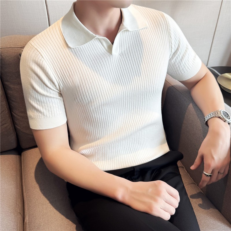 CATIA SELI轻奢冰丝polo衫男士夏季薄款休闲时尚潮流修身翻领t恤