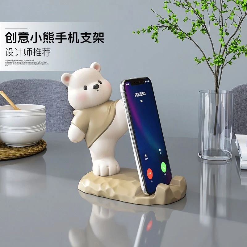 创意卡通熊手机支架懒人床上专用小摆件办公室家用平板支架可爱风