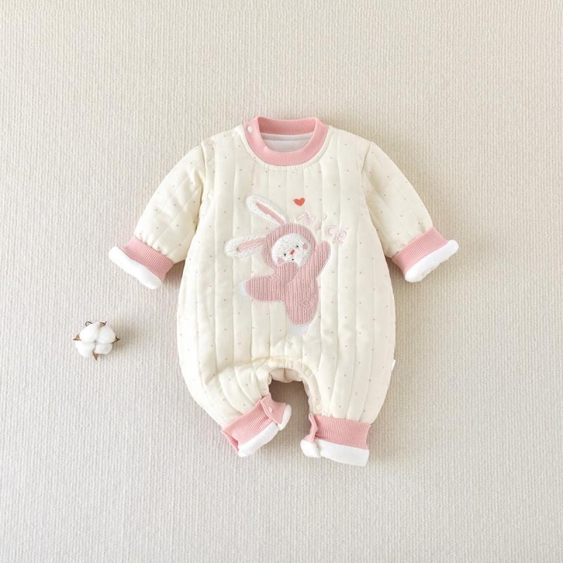 秋冬季新款婴幼儿卡通图案大偏襟200克保暖连体衣男女宝宝外出服