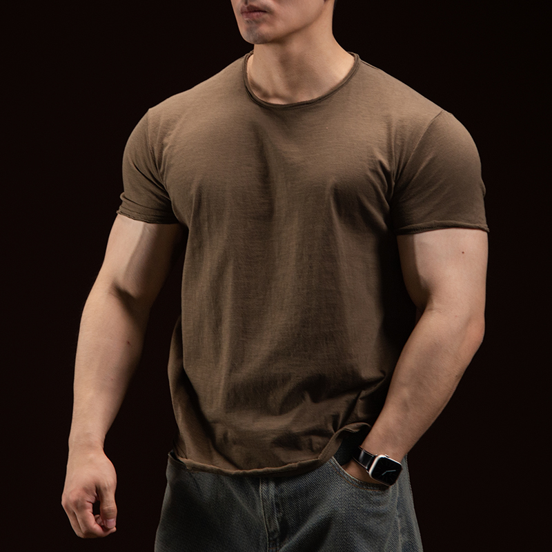 BARBRO竹节棉短袖t恤圆领男士硬汉风百搭美式运动2025新款上衣