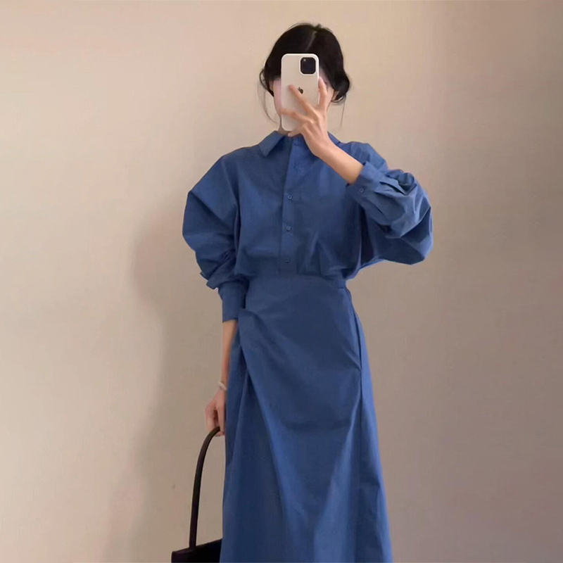 赫本风法式衬衫连衣裙子女秋季2025法式气质收腰显瘦长裙1551