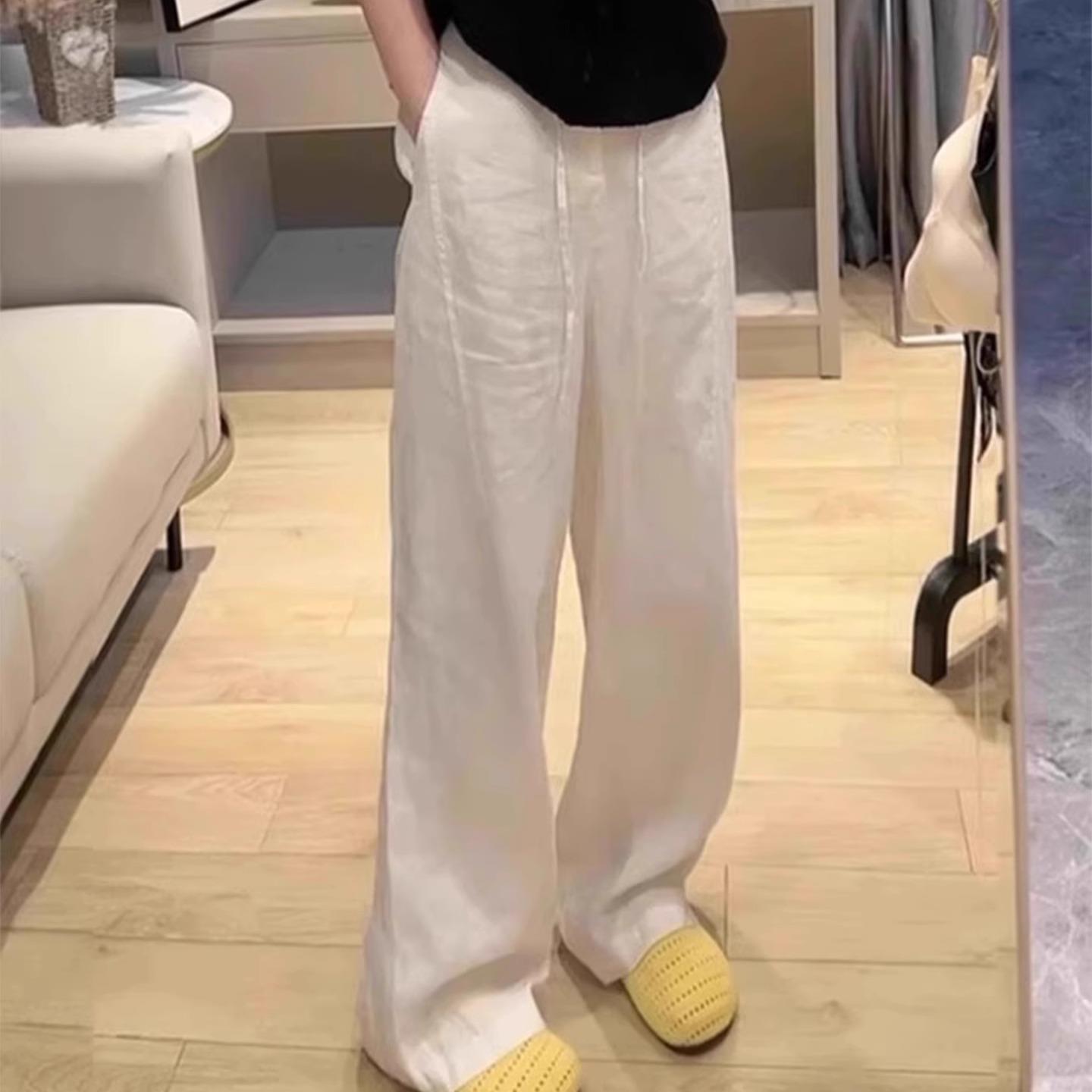 哥弟阿玛施正品棉麻裤子2025夏新款白色薄款高端亚麻直筒休闲裤女