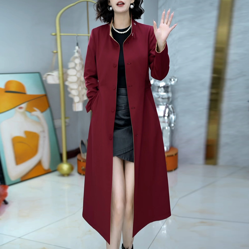 纯色简约风衣女款2025年秋季高级感两面穿修身显瘦中长款大衣外套