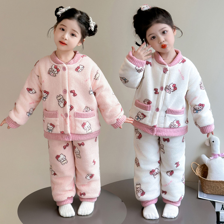 保暖公主风小女孩睡衣套装秋冬季2025新款女童幼儿童法兰绒家居服