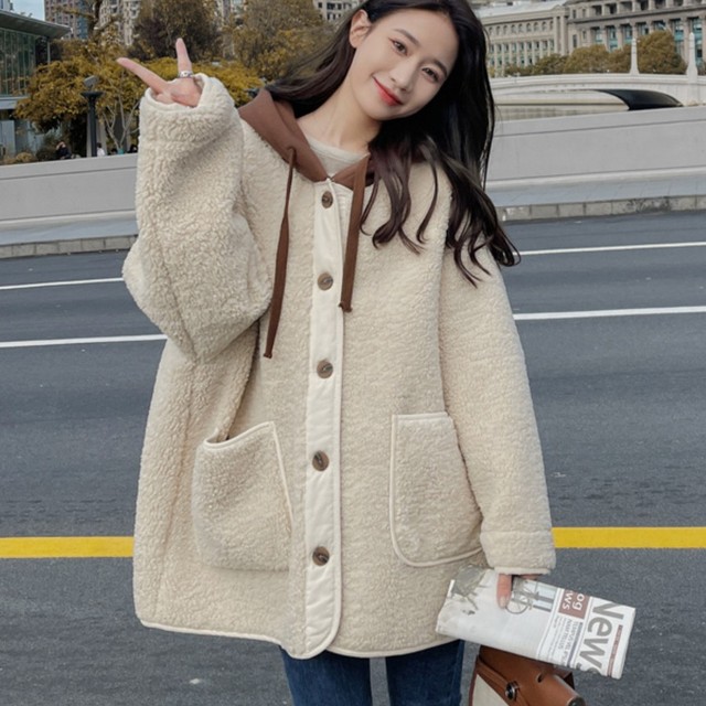 加厚连帽羊羔毛绒外套女秋冬2025新款韩版宽松摇粒绒皮毛一体上衣