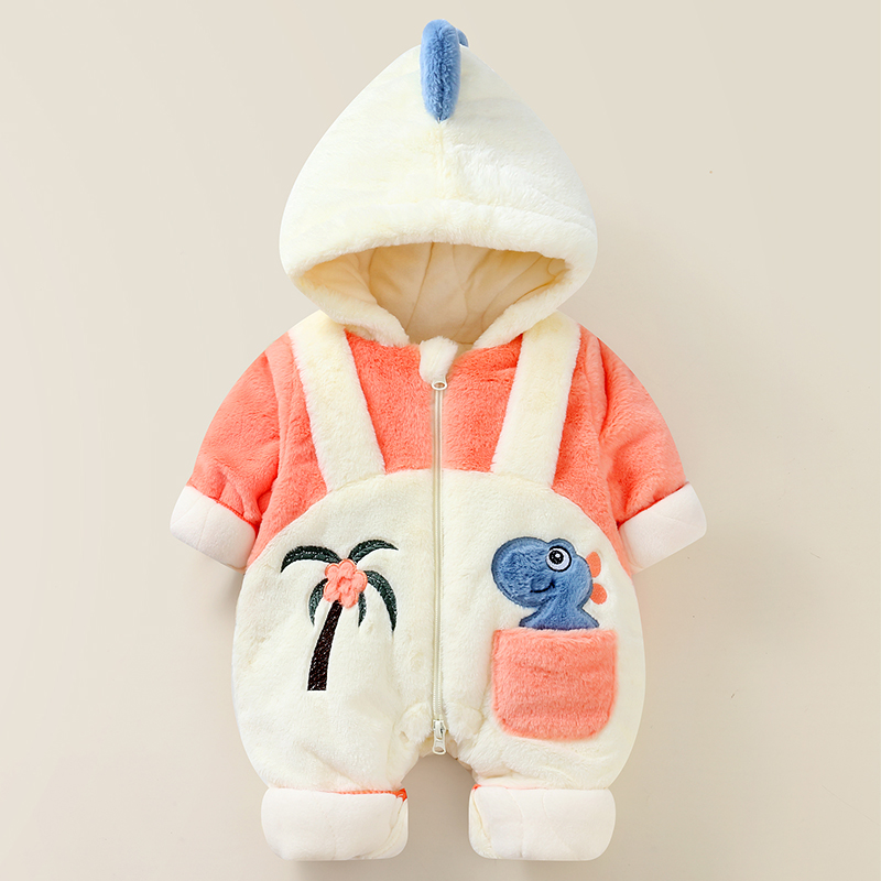 小恐龙婴儿连体衣秋冬加绒超洋气宝宝衣服夹棉加厚保暖外出哈衣