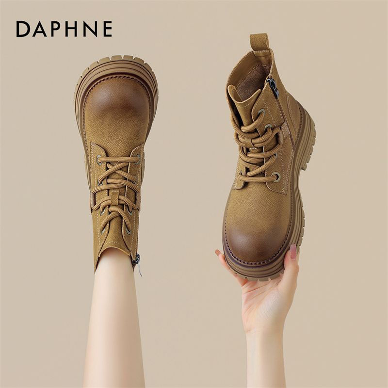 达芙妮马丁靴复古厚底大黄靴女2025新款冬季百搭加绒短靴女登山靴