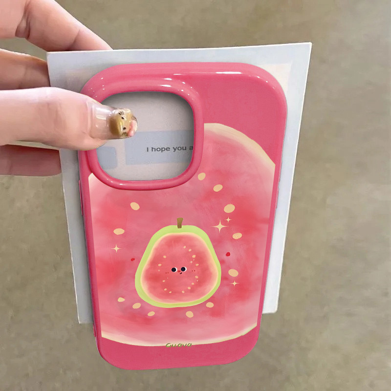 呆萌粉芭乐适用iphone16Promax创意手机壳苹果15趣味14软胶13个性